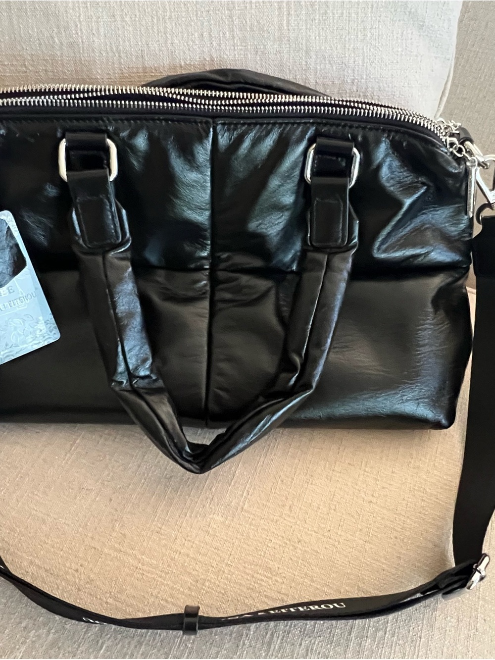 Black Genuine Leather Quilted Shoulder Bag - Brand New